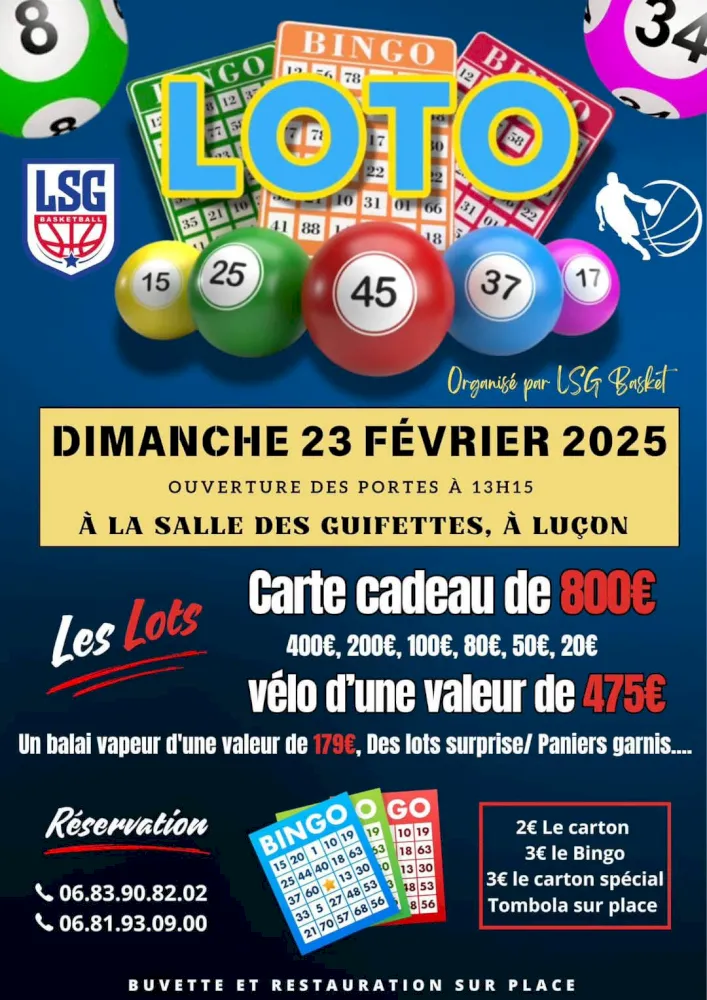 Loto organisé par le LSG Basket à Luçon Salle des Guifettes